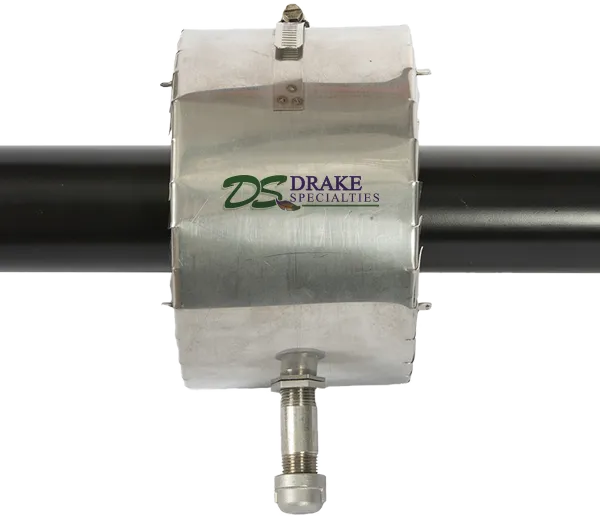 Drake Style II stainless shield with hose clamps and drain nipple