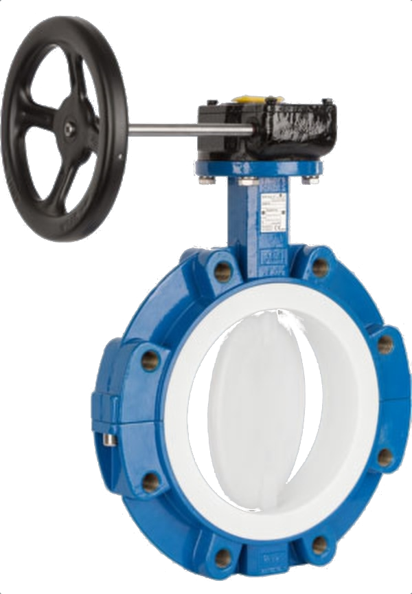 Swissfluid SBP fluoropolymer lined butterfly valve with gear operator