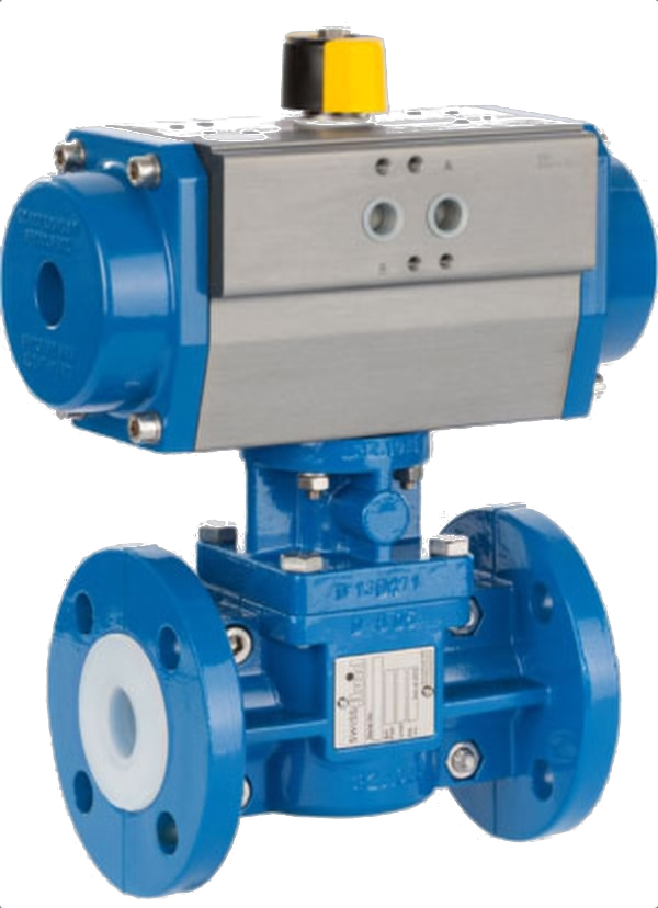 Swissfluid SCP lined cylindrical plug valve with pneumatic actuator