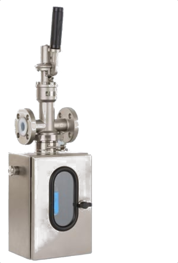 Swissfluid SIV inline sampling valve mounted on a safety cabinet