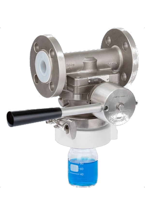 Swissfluid SSB inline sampling ball valve with sample bottle